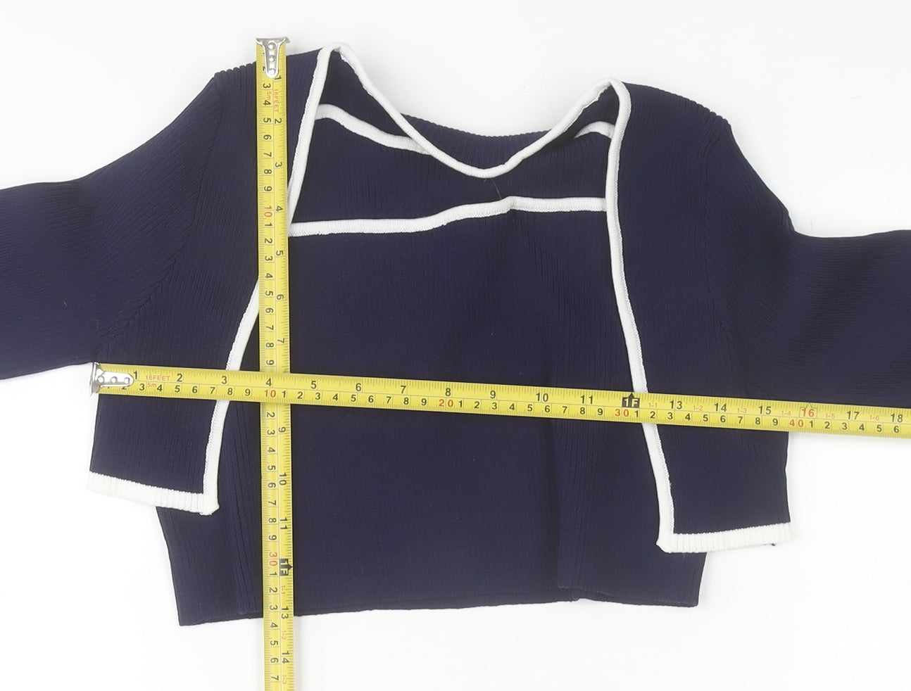 Cider Womens Blue Cropped Knit Flared Sleeve Blouse XL