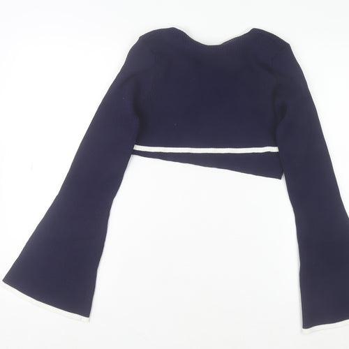 Cider Womens Blue Cropped Knit Flared Sleeve Blouse XL