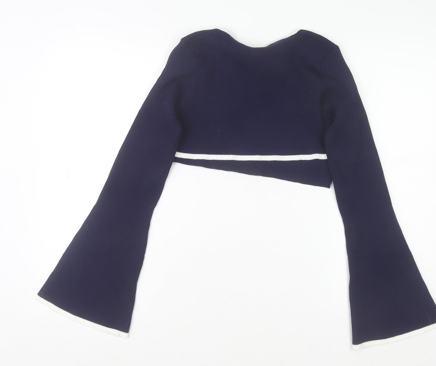 Cider Womens Blue Cropped Knit Flared Sleeve Blouse XL
