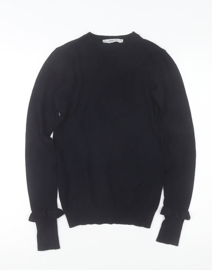 Zara Women Black Crew Neck Knit Pullover Jumper Size 8