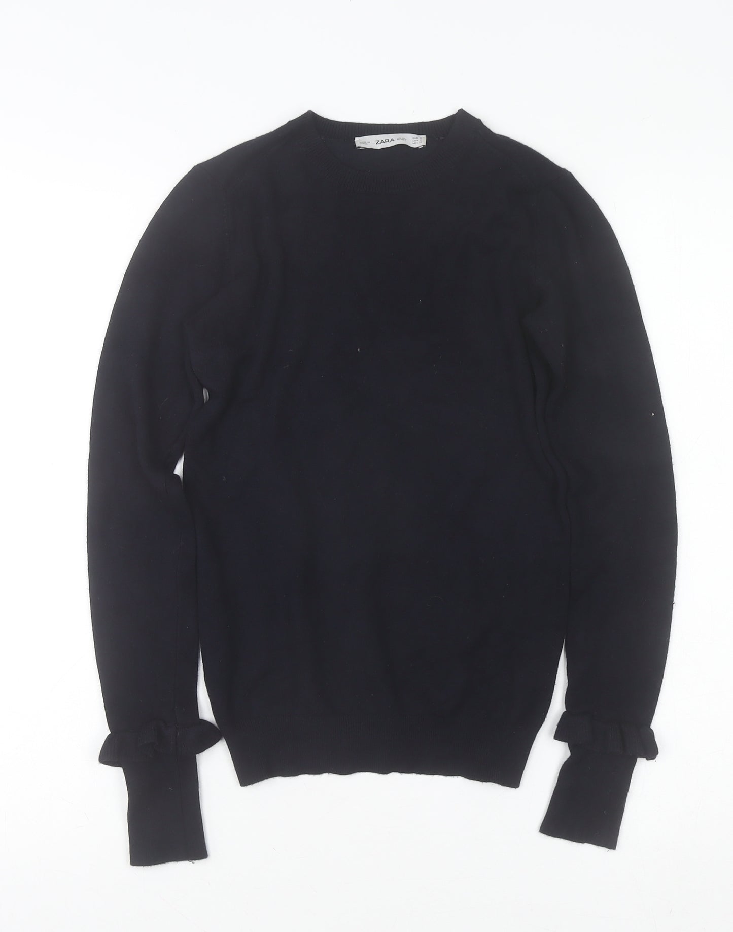 Zara Women Black Crew Neck Knit Pullover Jumper Size 8