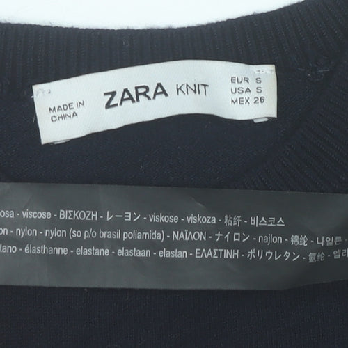 Zara Women Black Crew Neck Knit Pullover Jumper Size 8