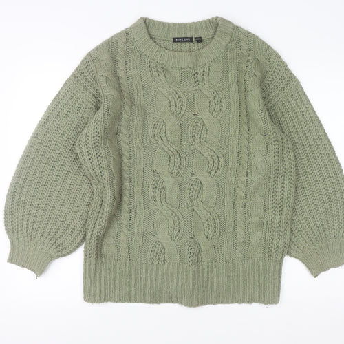 Brave Soul Women's Green Cable Knit Crew Neck Jumper Size S