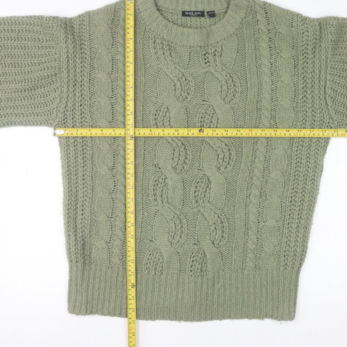 Brave Soul Women's Green Cable Knit Crew Neck Jumper Size S