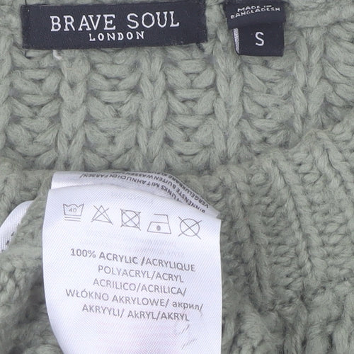 Brave Soul Women's Green Cable Knit Crew Neck Jumper Size S