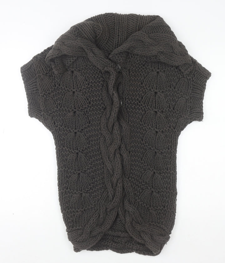 Ted Baker Women’s Brown Chunky-Knit Cowl Neck Short Sleeve Cardigan Size S