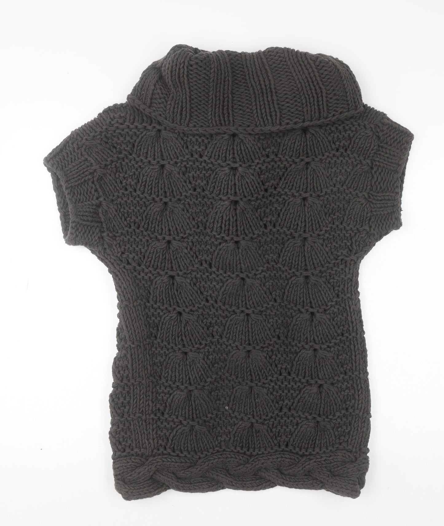 Ted Baker Women’s Brown Chunky-Knit Cowl Neck Short Sleeve Cardigan Size S