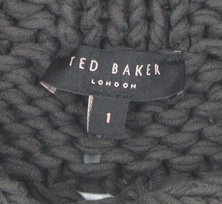 Ted Baker Women’s Brown Chunky-Knit Cowl Neck Short Sleeve Cardigan Size S