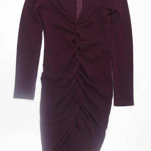 AX Paris Women Purple Midi Ruched Bodycon Dress Size 12