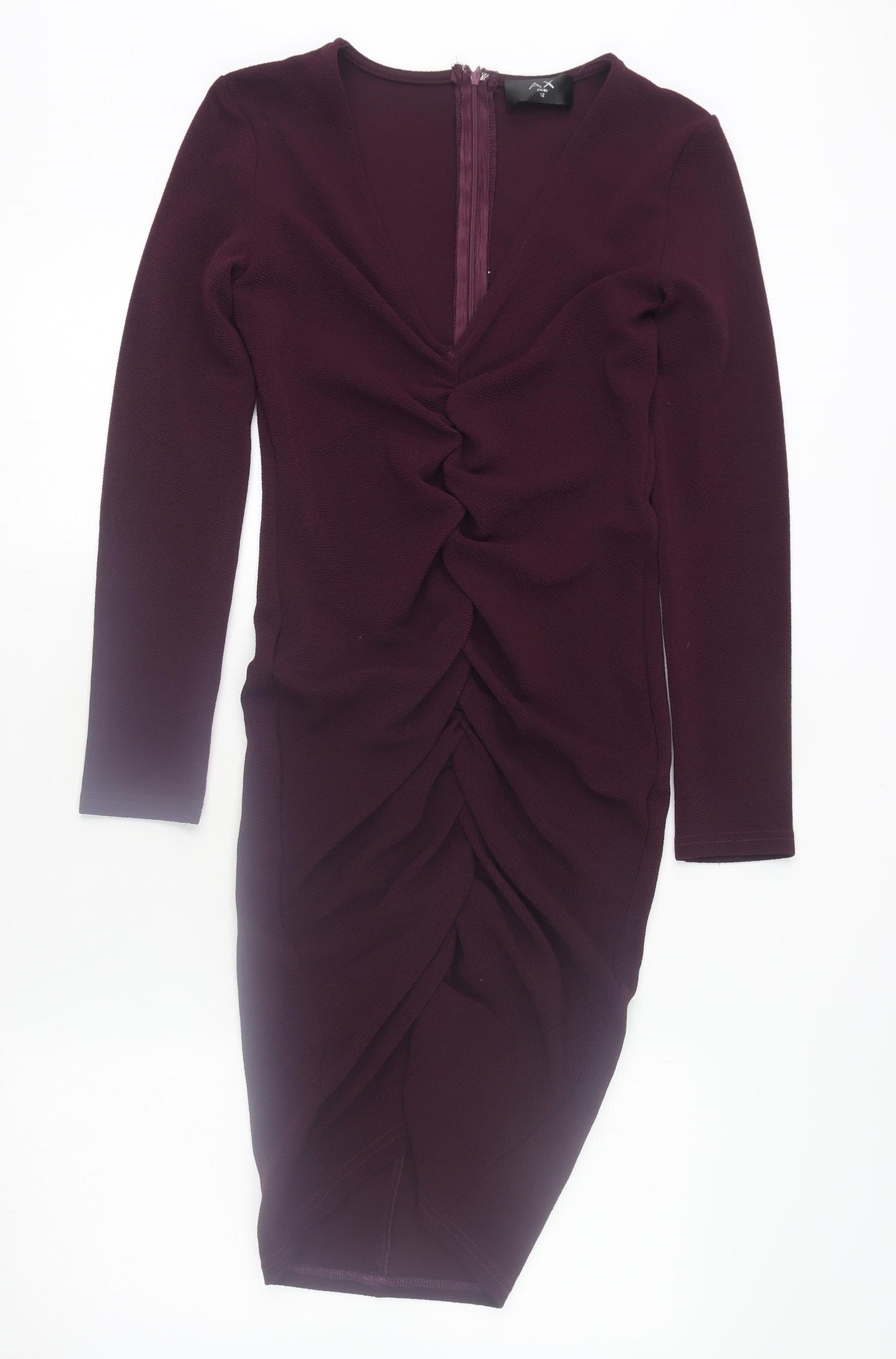 AX Paris Women Purple Midi Ruched Bodycon Dress Size 12