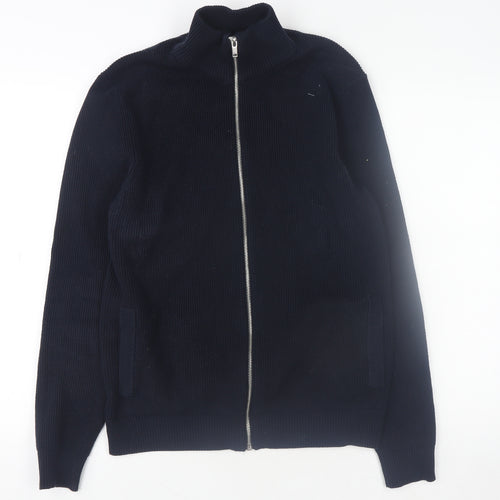 Marks and Spencer Men's Blue Cotton Blend Full Zip Knit Sweatshirt L