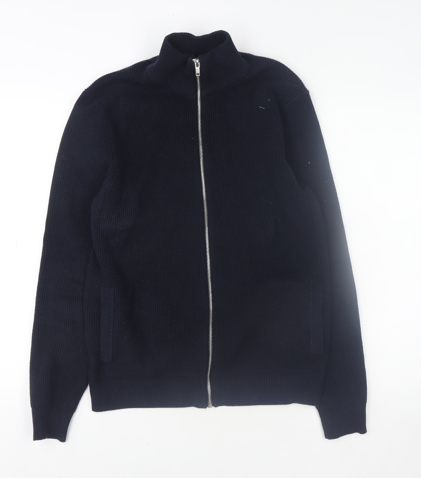 Marks and Spencer Men's Blue Cotton Blend Full Zip Knit Sweatshirt L