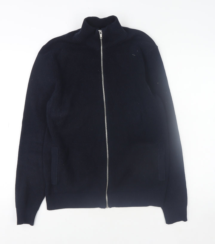 Marks and Spencer Men's Blue Cotton Blend Full Zip Knit Sweatshirt L