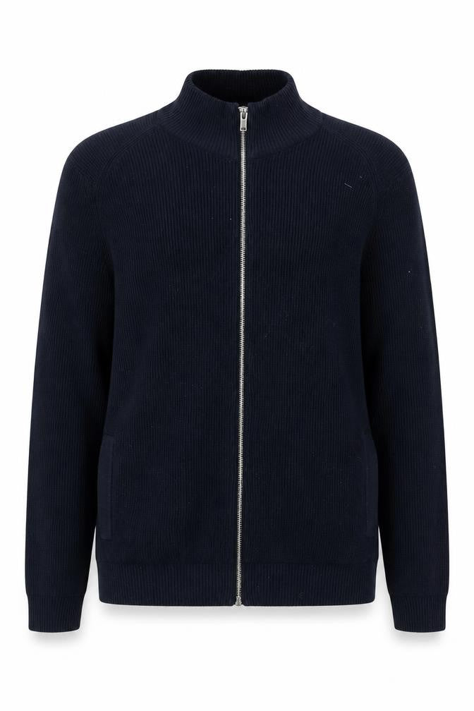 Front view of Marks & Spencer Men's Blue Cotton Blend Full Zip Knit Sweatshirt L