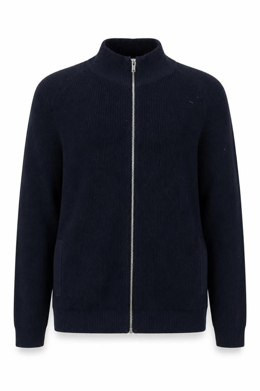 Front view of Marks & Spencer Men's Blue Cotton Blend Full Zip Knit Sweatshirt L