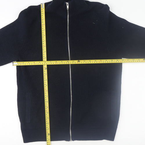 Marks and Spencer Men's Blue Cotton Blend Full Zip Knit Sweatshirt L