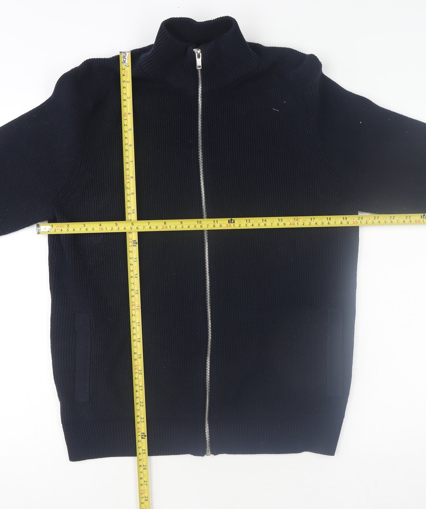 Marks and Spencer Men's Blue Cotton Blend Full Zip Knit Sweatshirt L