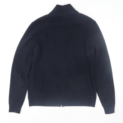 Marks and Spencer Men's Blue Cotton Blend Full Zip Knit Sweatshirt L