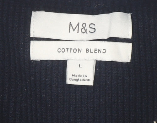Marks and Spencer Men's Blue Cotton Blend Full Zip Knit Sweatshirt L