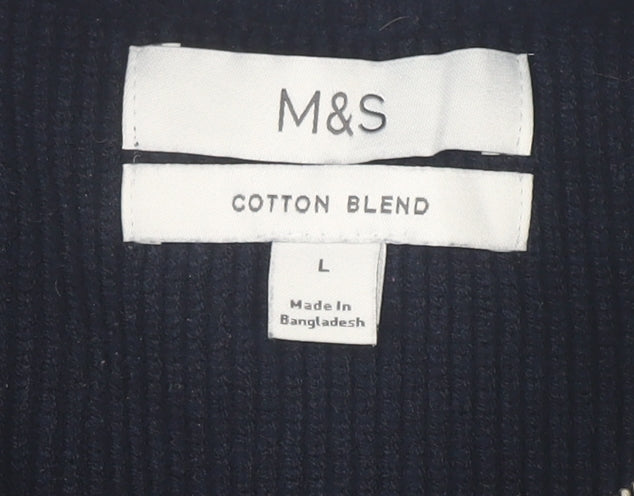 Marks and Spencer Men's Blue Cotton Blend Full Zip Knit Sweatshirt L