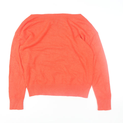 ICHI Women's Orange Crew Neck Knit Jumper Size S