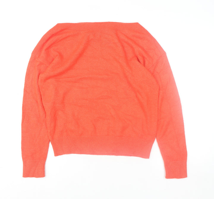 ICHI Women's Orange Crew Neck Knit Jumper Size S