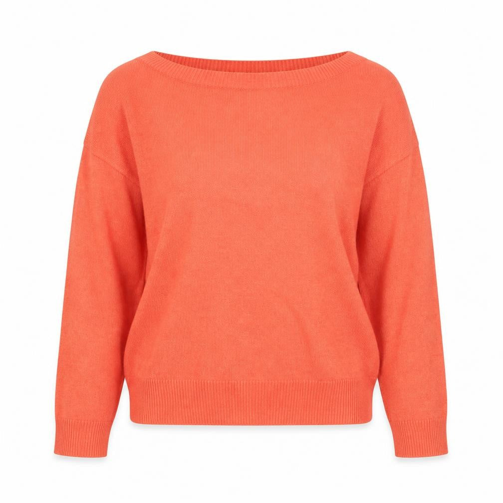 Front view of ICHI Women's Orange Crew Neck Knit Jumper, size S