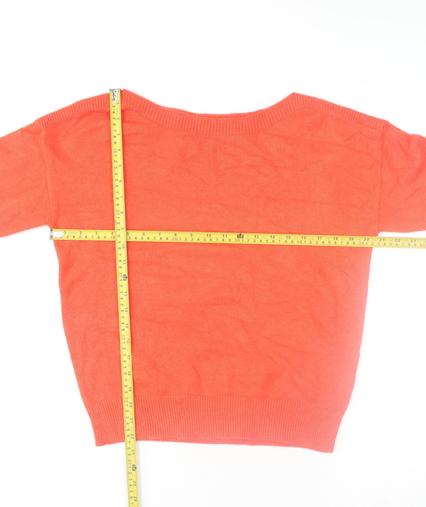 ICHI Women's Orange Crew Neck Knit Jumper Size S