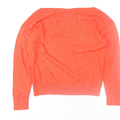 ICHI Women's Orange Crew Neck Knit Jumper Size S
