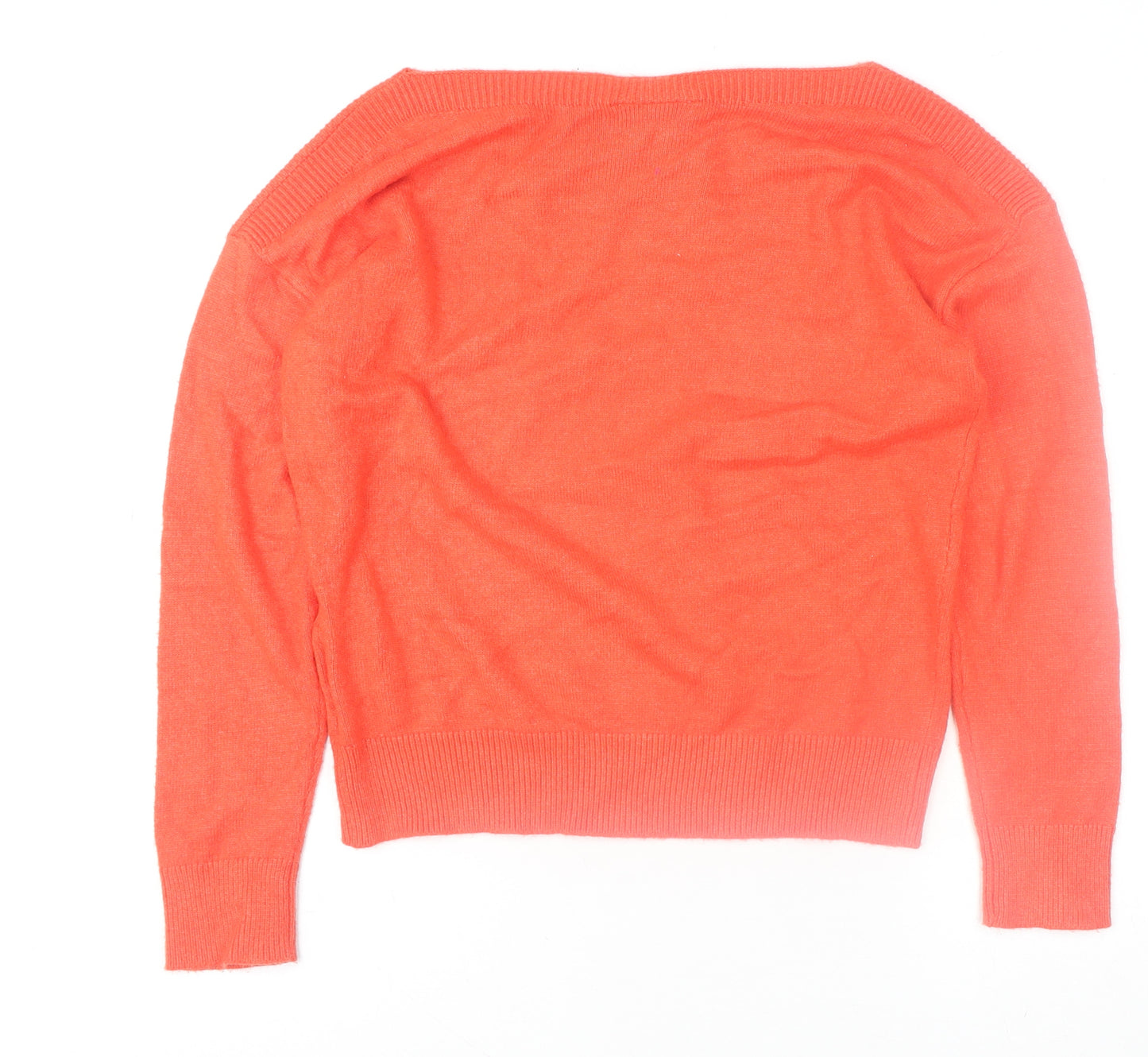 ICHI Women's Orange Crew Neck Knit Jumper Size S