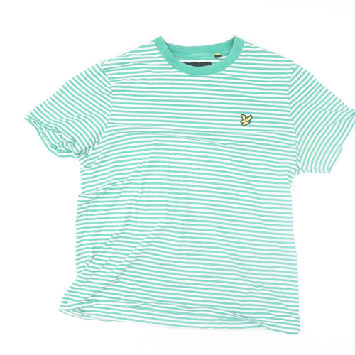 Lyle & Scott Men's Green Striped Crew Neck Cotton T-Shirt Size L