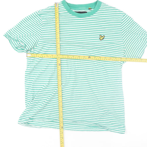Lyle & Scott Men's Green Striped Crew Neck Cotton T-Shirt Size L