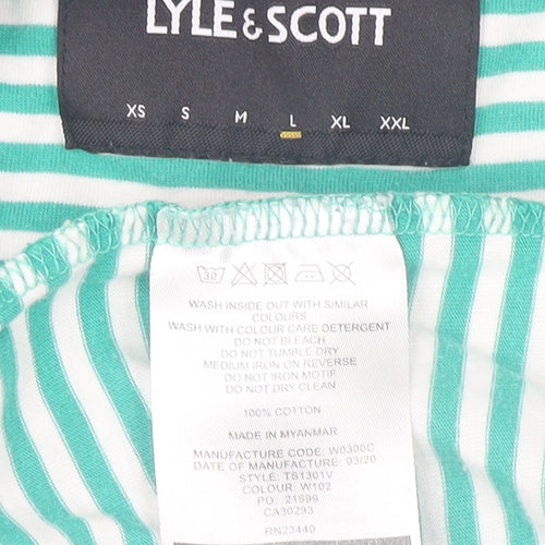 Lyle & Scott Men's Green Striped Crew Neck Cotton T-Shirt Size L