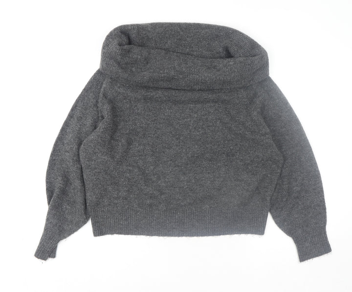 H&M Women's Grey Cowl Neck Long Sleeve Pullover Jumper Size 12