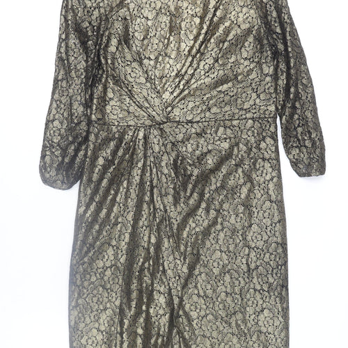 Gill Harvey Collection Women's Gold Lace Ruched Sheath Dress Size 14