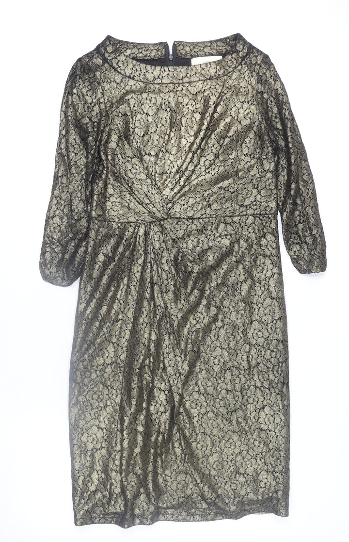Gill Harvey Collection Women's Gold Lace Ruched Sheath Dress Size 14