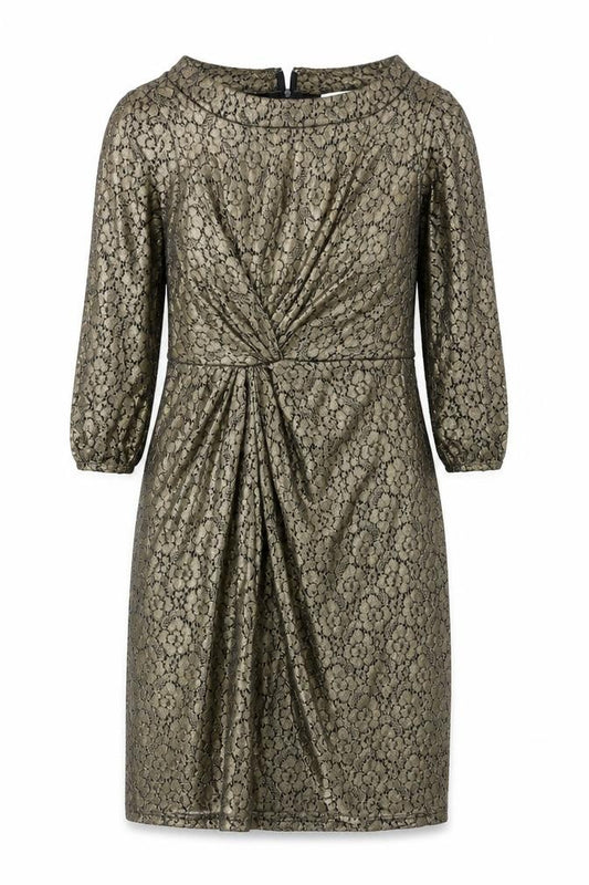 Gill Harvey Collection Women's Gold Lace Ruched Sheath Dress Size 14
