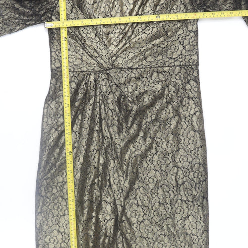 Gill Harvey Collection Women's Gold Lace Ruched Sheath Dress Size 14