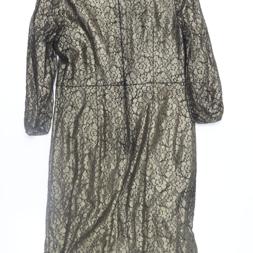 Gill Harvey Collection Women's Gold Lace Ruched Sheath Dress Size 14
