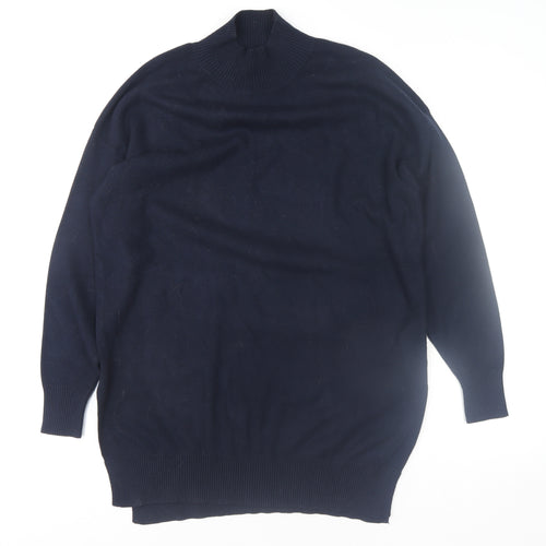 Marks and Spencer Women's Blue Mock Neck Long Sleeve Knitted Jumper Size M