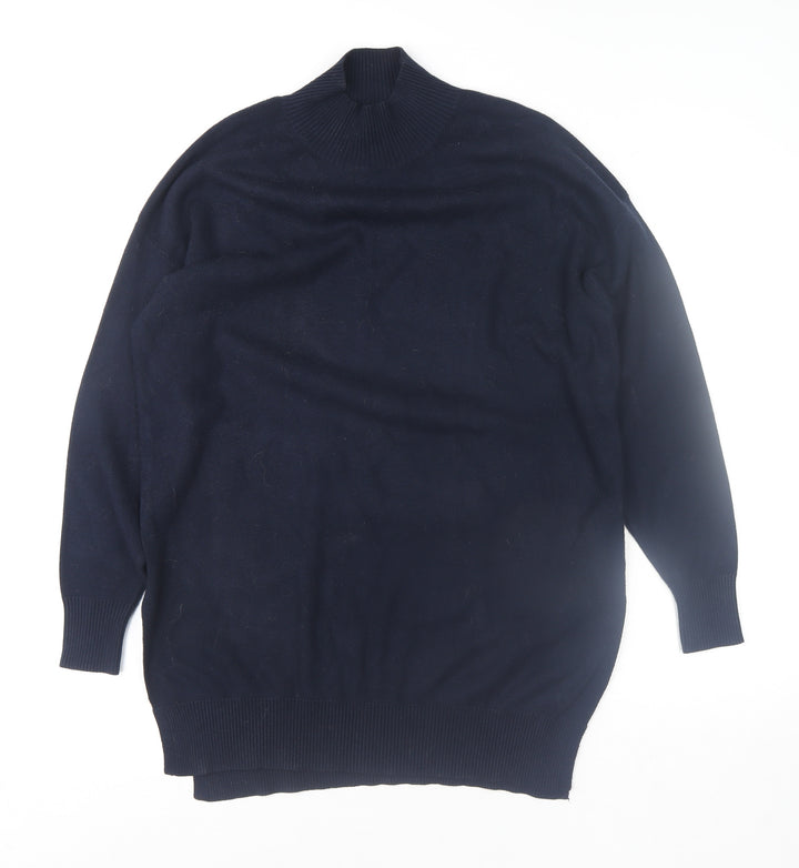 Marks and Spencer Women's Blue Mock Neck Long Sleeve Knitted Jumper Size M