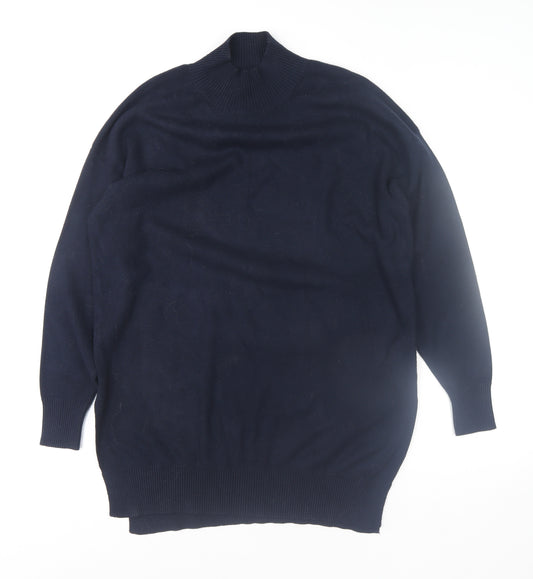 Marks and Spencer Women's Blue Mock Neck Long Sleeve Knitted Jumper Size M