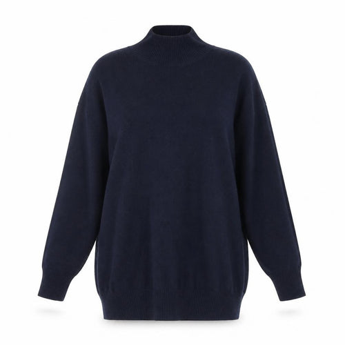 Marks and Spencer Women's Blue Mock Neck Long Sleeve Knitted Jumper Size M