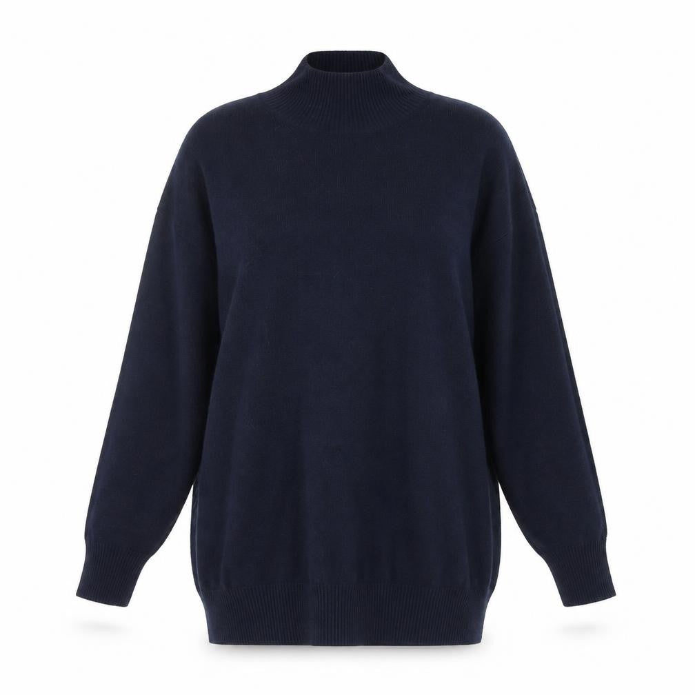 Marks and Spencer Women's Blue Mock Neck Long Sleeve Knitted Jumper Size M