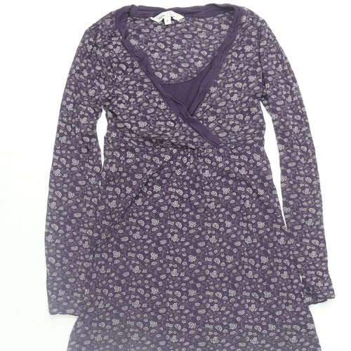 Fat Face Womens Purple Floral Wrap Blouse Size 8 Long Sleeve V-Neck