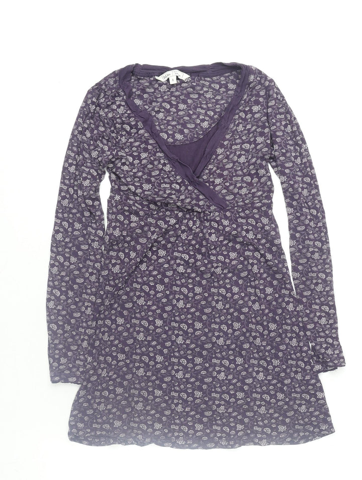 Fat Face Womens Purple Floral Wrap Blouse Size 8 Long Sleeve V-Neck