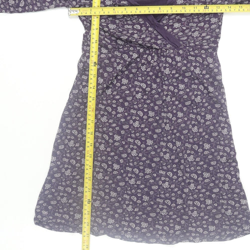 Fat Face Womens Purple Floral Wrap Blouse Size 8 Long Sleeve V-Neck