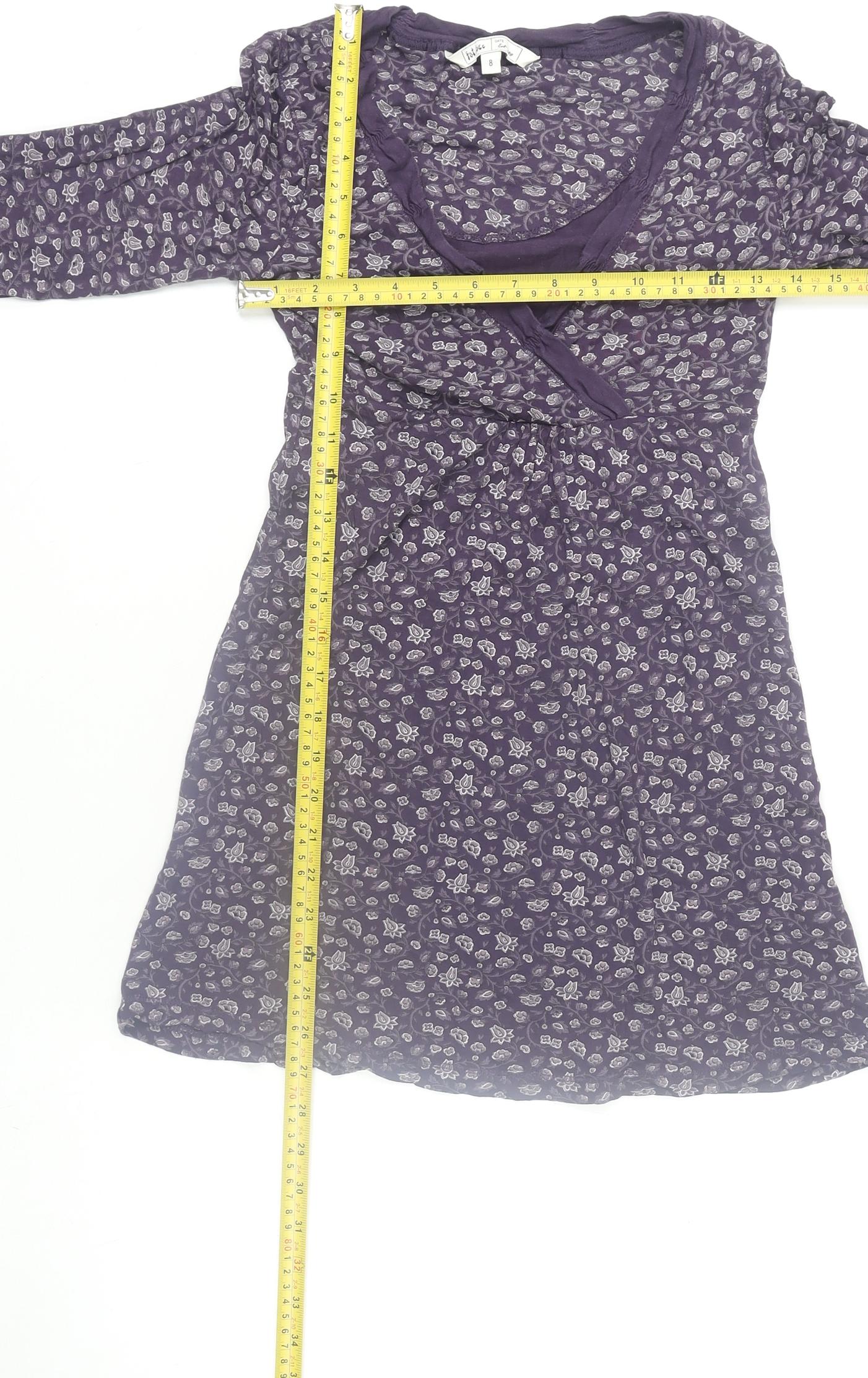Fat Face Womens Purple Floral Wrap Blouse Size 8 Long Sleeve V-Neck