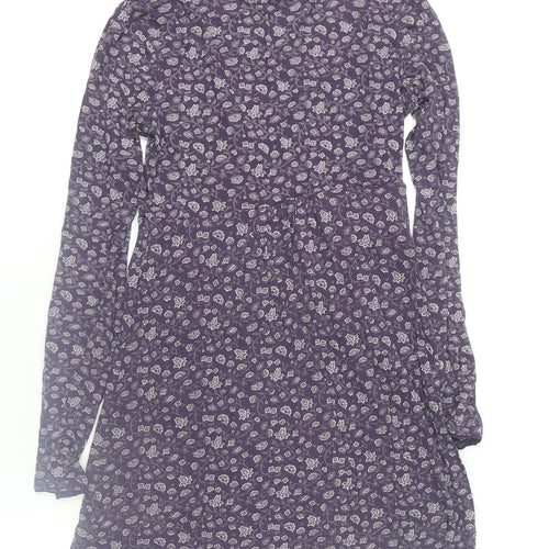 Fat Face Womens Purple Floral Wrap Blouse Size 8 Long Sleeve V-Neck