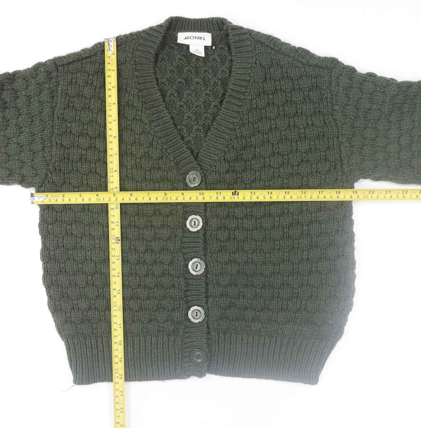 Monki Women’s Green Chunky-Knit V-Neck Cardigan XS
